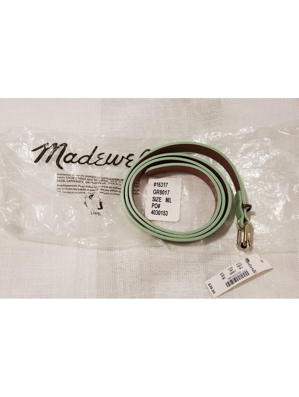 Madewell M/L Medium Large Patent Leather Green Thin Belt